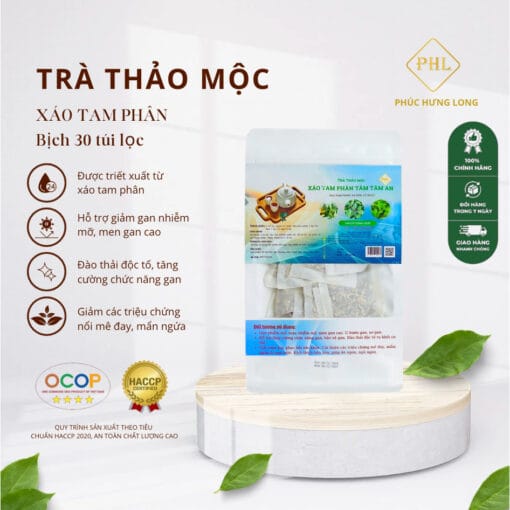 Phúc Hưng Long Trà thảo mộc Xáo Tam Phân Tâm Tâm An - 30 túi lọc, Bảo vệ gan, Xáo Tam Phân chính hãng
